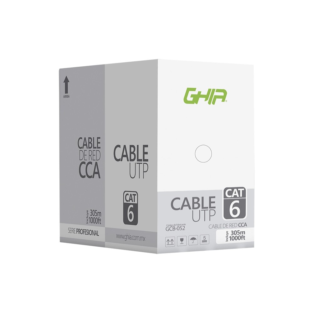 BOBINA DE CABLE MARCA GHIA CAT6 UTP CCA COLOR BLANCO 23 AWG UTP 305M 1000FT CERTIFICACIN CE / ROHS [ GCB-052 ][ CB-2248 ]