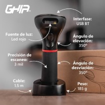 LECTOR DE CODIGOS DE BARRAS GHIA 2D INALAMBRICO // RECEPTOR USB // BLUETOOTH // BASE DE CARGA // COM [ GSW2 ][ LEC-120 ]