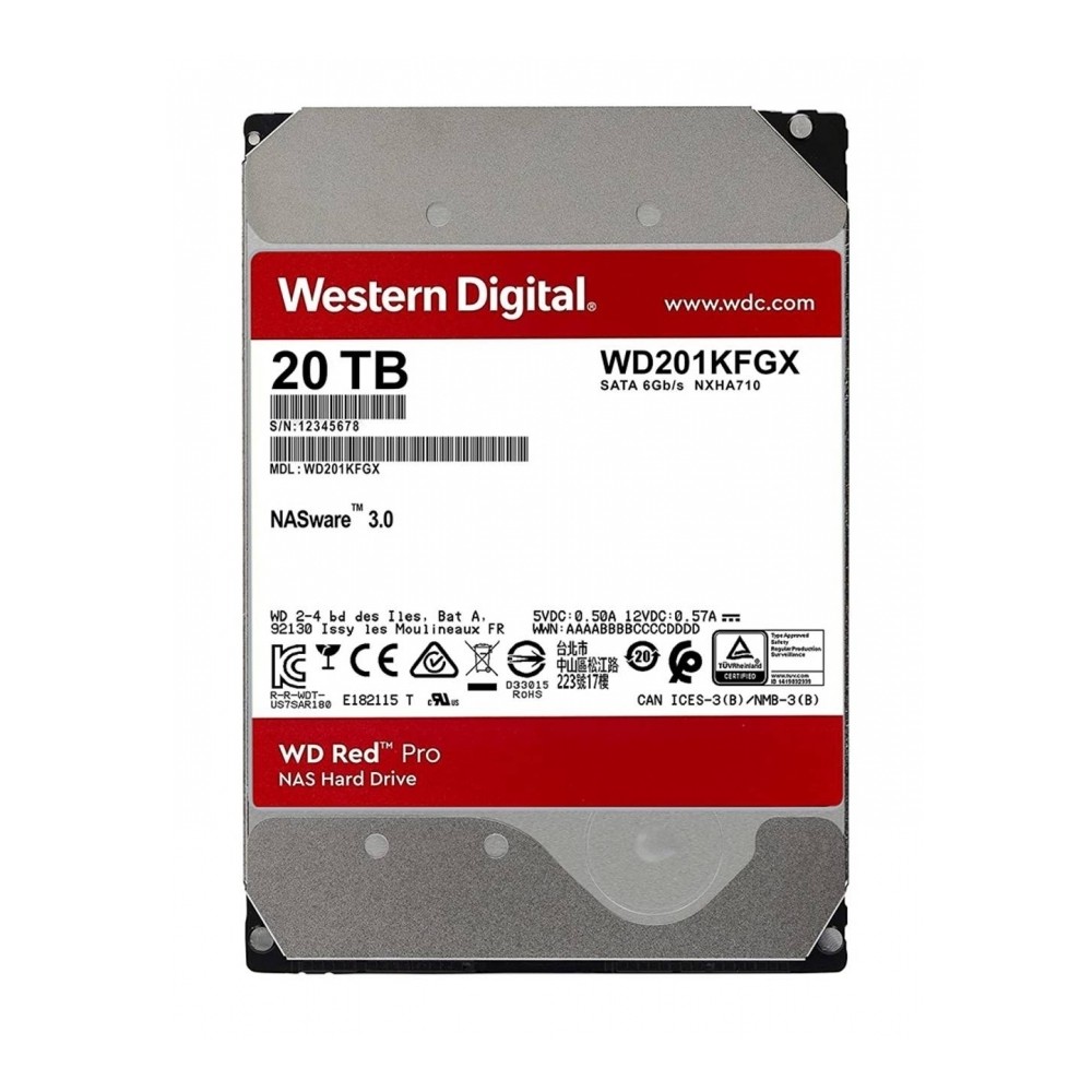 DISCO DURO INTERNO WD RED PRO 20TB 3.5 ESCRITORIO SATA3 6GB/S 512MB 7200RPM 24X7 HOTPLUG NAS 1-24 BA [ WD201KFGX ][ HD-2948 ]