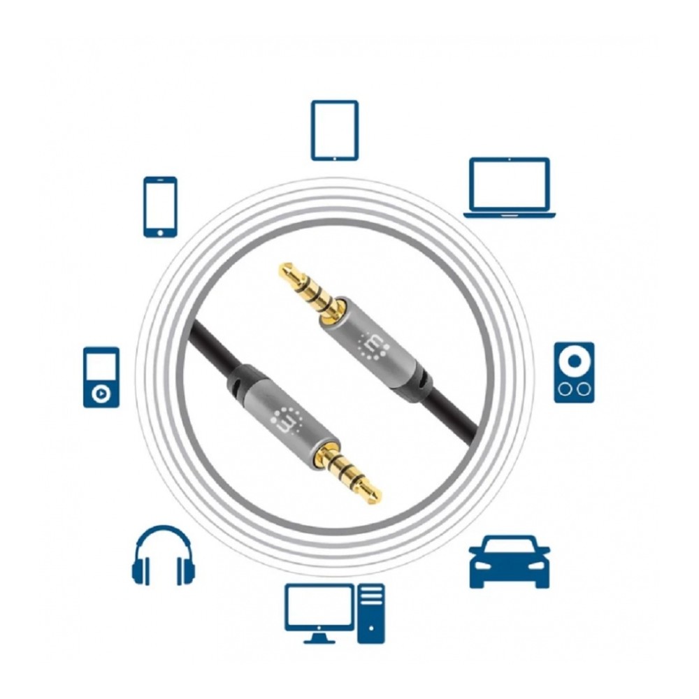 CABLE AUDIO ESTEREO, MANHATTAN,356008, 3.5MM M-M 3.0M NEGRO/ALUMINIO PLATEADO [ 356008 ][ CB-2900 ]