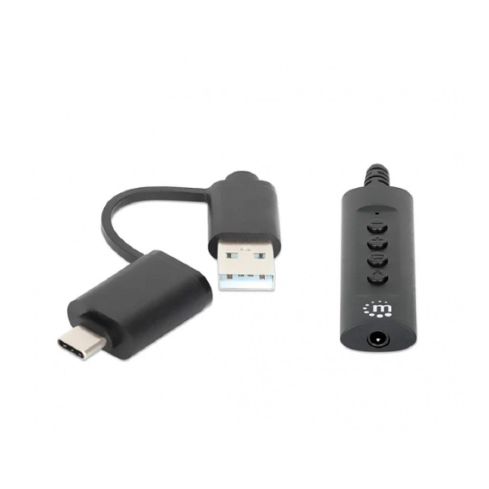 CONVERTIDOR USB, MANHATTAN,153560, 2.0 / USB-C A TARJETA SONIDO 3.5 MM, CABLE CON CONTROLES [ 153560 ][ CB-2901 ]