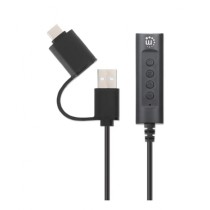 CONVERTIDOR USB, MANHATTAN,153560, 2.0 / USB-C A TARJETA SONIDO 3.5 MM, CABLE CON CONTROLES [ 153560 ][ CB-2901 ]