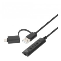 CONVERTIDOR USB, MANHATTAN,153560, 2.0 / USB-C A TARJETA SONIDO 3.5 MM, CABLE CON CONTROLES [ 153560 ][ CB-2901 ]