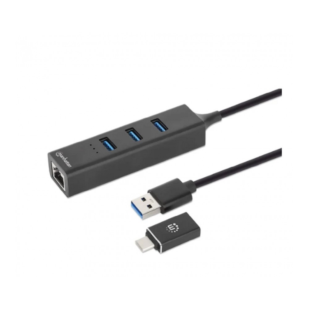 ADAPTADOR DE RED,MANHATTAN,180894, GB USB A/C +HUB 3 PTOS V3.0 [ 180894 ][ CB-2903 ]