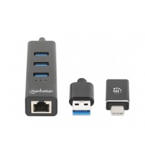 ADAPTADOR DE RED,MANHATTAN,180894, GB USB A/C +HUB 3 PTOS V3.0 [ 180894 ][ CB-2903 ]