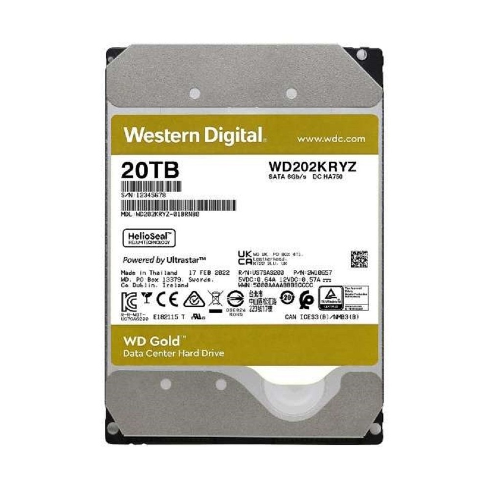 DISCO DURO INTERNO WD GOLD 20TB 3.5 ESCRITORIO SATA3 6GB/S 512MB 7200RPM 24X7 HOTPLUG NAS DVR NVR SE [ WD202KRYZ ][ HD-2951 ]