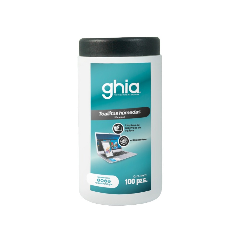 TOALLITAS HUMEDAS LIMPIADORAS GHIA 100 PZS PROTECCION ANTIBACTERIAL [ GLS-016 ][ CN-4806 ]