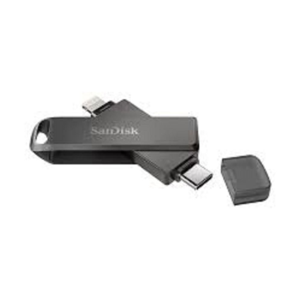 MEMORIA SANDISK 256GB FLASH IXPAND LUXE PARA IPHONE/IPAD LIGHTNING/TIPO-C NEGRO GIRATORIA TAPA DE PL [ SDIX70N-256G-GN6NE ][ RAM-4324 ]