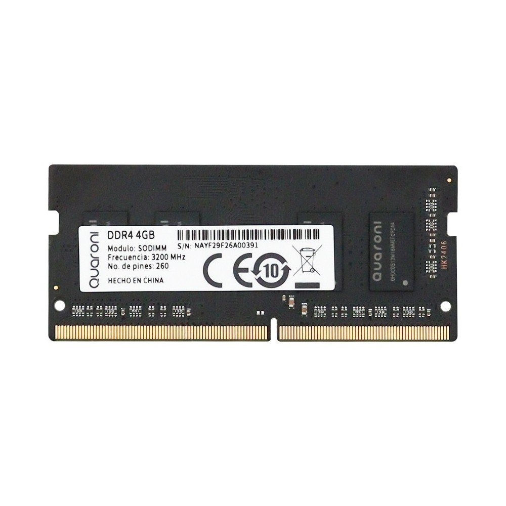 MEMORIA RAM QUARONI SODIMM DDR4 4GB 3200 MHZ CL19 260PIN 1.2V [ R44S32 ][ RAM-4335 ]