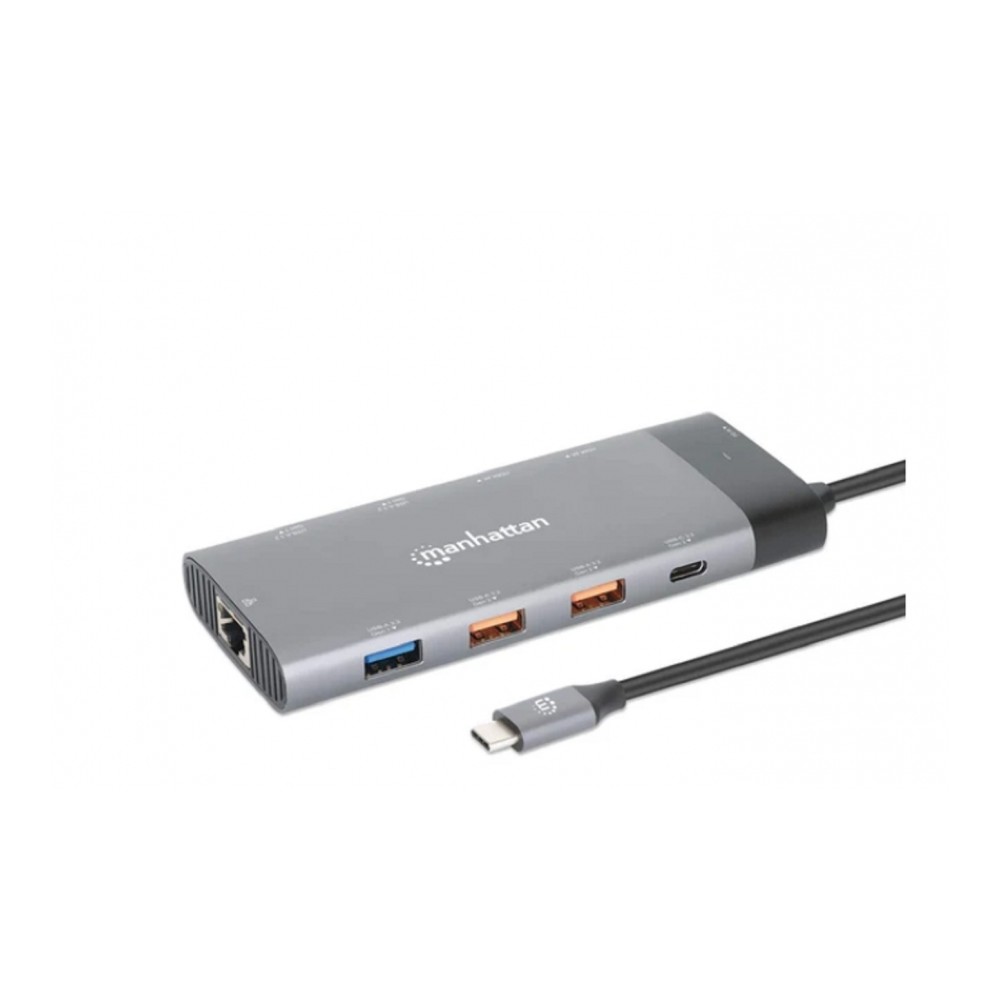 DOCKING USB-C , MANHATTAN, 130714 ,10 PTOS, 2XHDMI, 5XUSB-A, USB-C, USB-C PD, RJ45, TARJETA SD-MICRO [ 130714 ][ AC-12116 ]