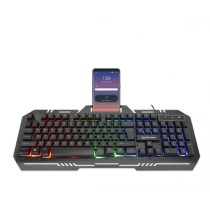 TECLADO GAMING LED , MANHATTAN , 180610 ,CON PÁNEL METÁLICO PARA CELULAR [ 180610 ][ KB-1020 ]