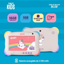 TABLET GHIA 7 KIDS/A133 QUADCORE/1GB RAM/16GB /2CAM/WIFI/BLUETOOTH/2500MAH/ANDROID 11 GO /VIOLETA [ GK133U ][ NOTGHIA-328 ]