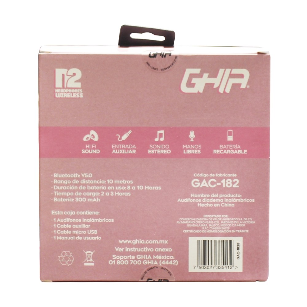 AUDIFONOS DIADEMA BLUETOOTH GHIA N2 HIFI SOUND/ COLOR ROSA / 10M ALCANCE/ BT 4.2 / BATERIA 300MAH [ GAC-182B ][ SPK-1846 ]