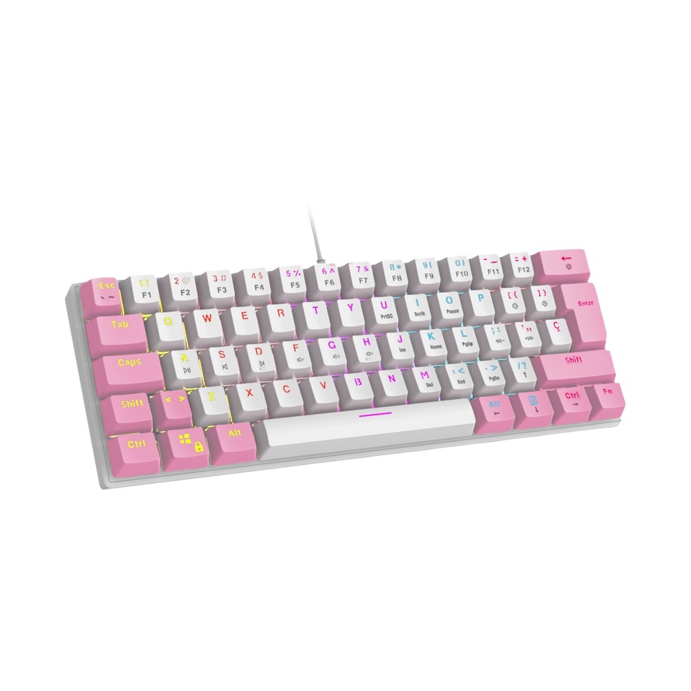 TECLADO MECANICO 60 OCELOT CREATORS COLOR WAY BLANCO CON ROSA, TIPO DE SWITCH AZUL [ WHITE-PEARL-60-OC ][ KB-864 ]