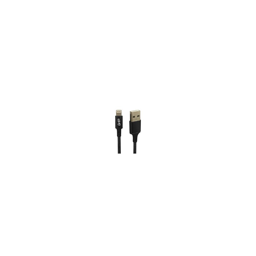 CABLE USB TIPO LIGHTNING GHIA 1M NYLON COLOR NEGRO [ GAC-193N ][ CB-2056 ]