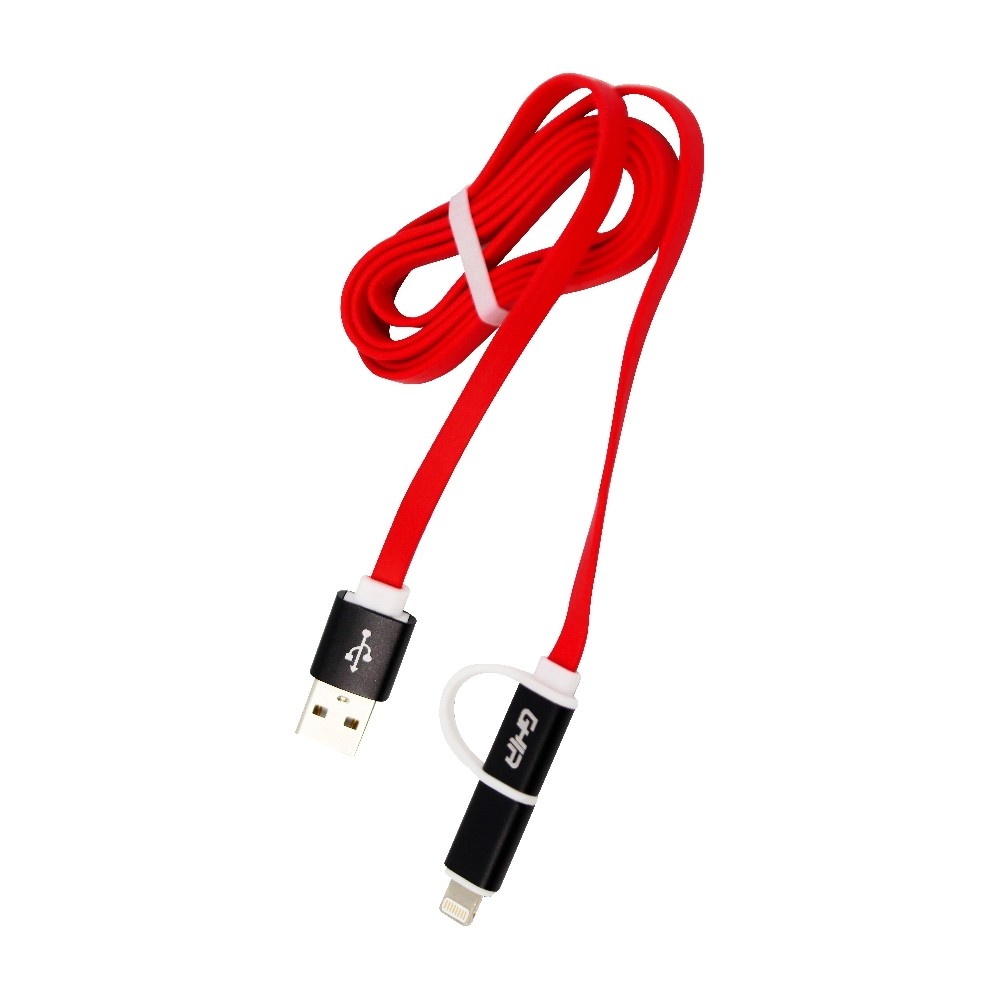 CABLE 2 EN 1 MICRO USB/TIPO LIGHTNING GHIA 1.0 MTS USB 2.1 CARGA Y TRANSFERENCIA DE DATOS ROJO/NEGRO [ GAC-099 ][ CB-1261 ]