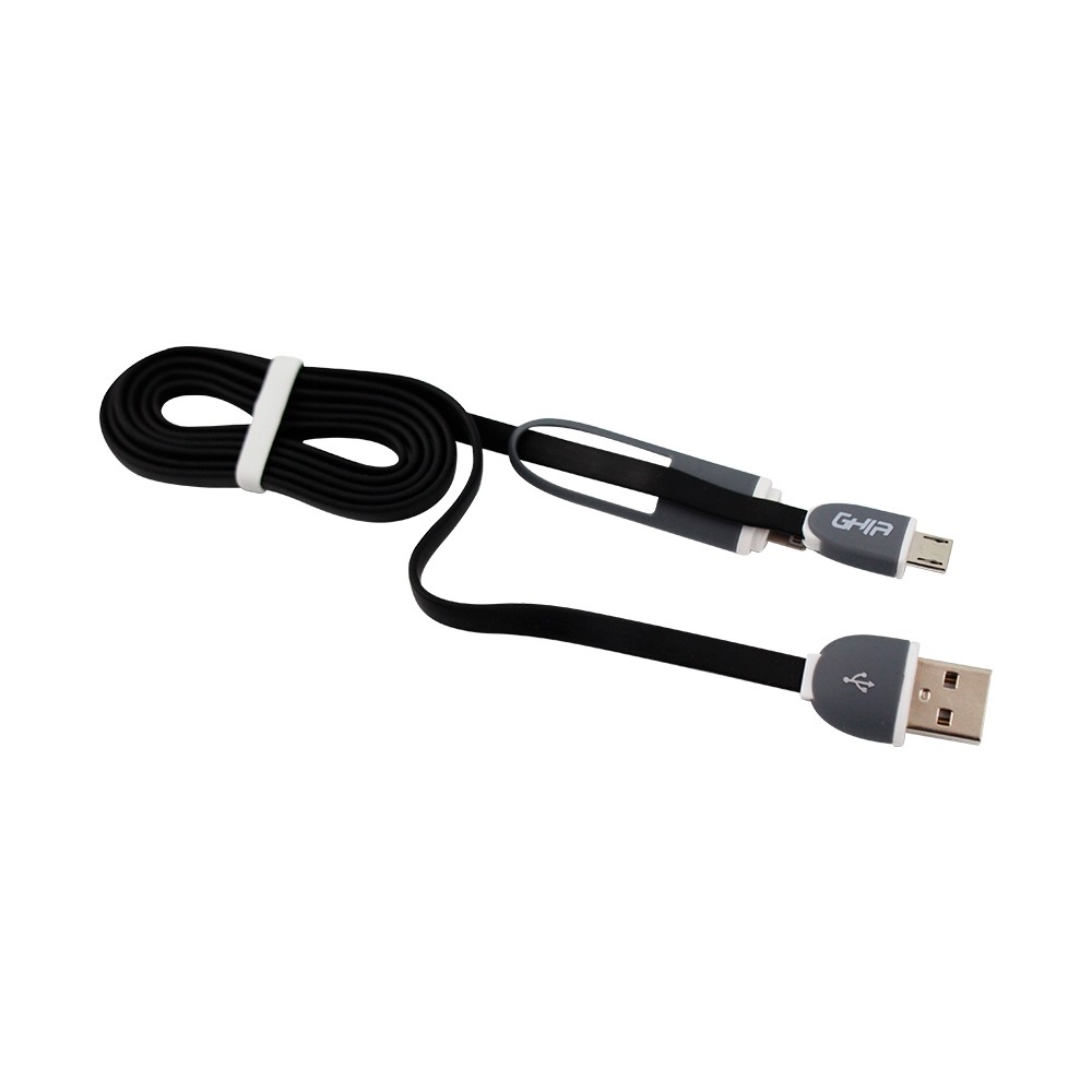 CABLE 2 EN 1 MICRO USB/TIPO LIGHTNING GHIA 1.0 MTS USB 2.1 CARGA Y TRANSFERENCIA DE DATOS CON PROTEC [ GAC-097 ][ CB-1264 ]