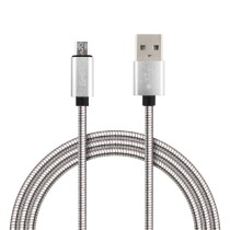 CABLE MICRO USB FORRO METALICO GHIA 1.0 MTS USB 2.1 CARGADOR Y TRANSFERENCIA DE DATOS PLATEADO [ GAC-087 ][ CB-1273 ]