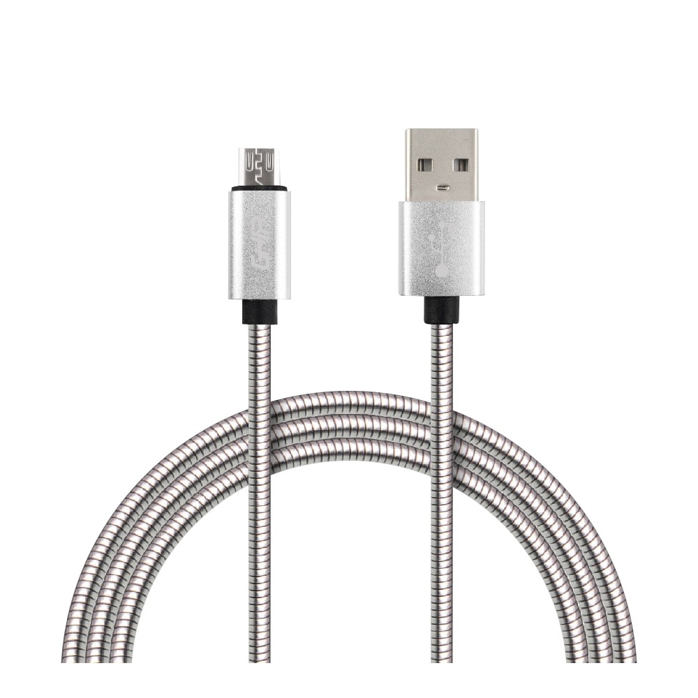 CABLE MICRO USB FORRO METALICO GHIA 1.0 MTS USB 2.1 CARGADOR Y TRANSFERENCIA DE DATOS PLATEADO [ GAC-087 ][ CB-1273 ]