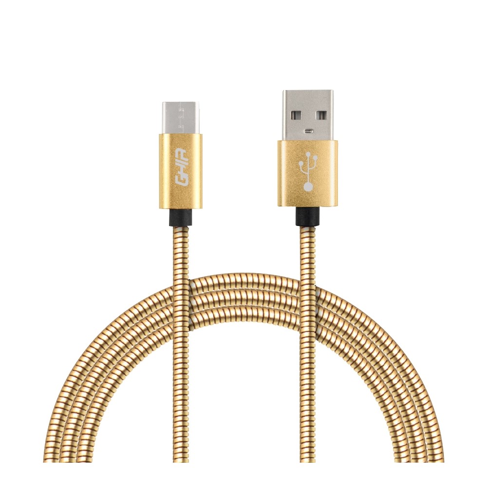 CABLE MICRO USB FORRO METALICO GHIA 1.0 MTS USB 2.1 CARGADOR Y TRANSFERENCIA DE DATOS DORADO [ GAC-086 ][ CB-1275 ]