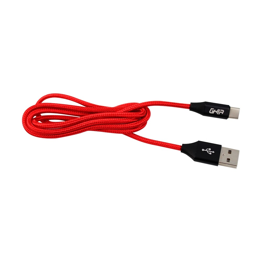 CABLE TIPO C GHIA 1.0 MTS USB 2.1 CARGADOR Y TRANSFERENCIA DE DATOS ROJO/NEGRO [ GAC-083 ][ CB-1277 ]