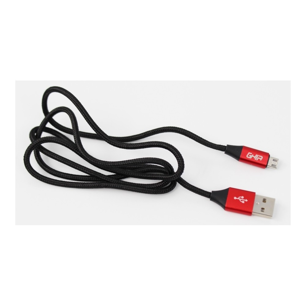 CABLE MICRO USB GHIA 1.0 MTS USB 2.1 CARGADOR Y TRANSFERENCIA DE DATOS NEGRO/ROJO [ GAC-078 ][ CB-1282 ]