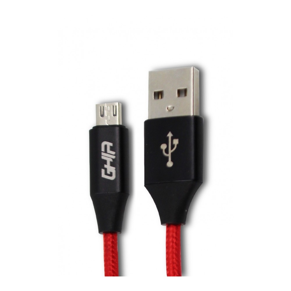 CABLE MICRO USB GHIA 1.0 MTS USB 2.1 CARGADOR Y TRANSFERENCIA DE DATOS ROJO/NEGRO [ GAC-077 ][ CB-1283 ]