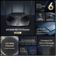 ROUTER | MERCUSYS | WIFI 6 | AX3000 DOBLE BANDA,2402 MBPS (5 GHZ) + 574 MBPS (2.4 GHZ) MU-MIMO Y OFD [ MR80X ][ NIC-4240 ]