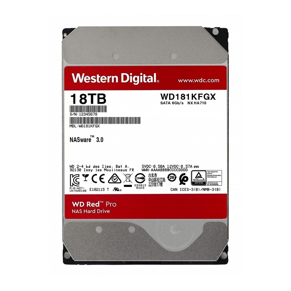 DISCO DURO INTERNO WD RED PRO 18TB 3.5 ESCRITORIO SATA3 6GB/S 512MB 7200RPM 24X7 HOTPLUG NAS 1-24 BA [ WD181KFGX ][ HD-2947 ]