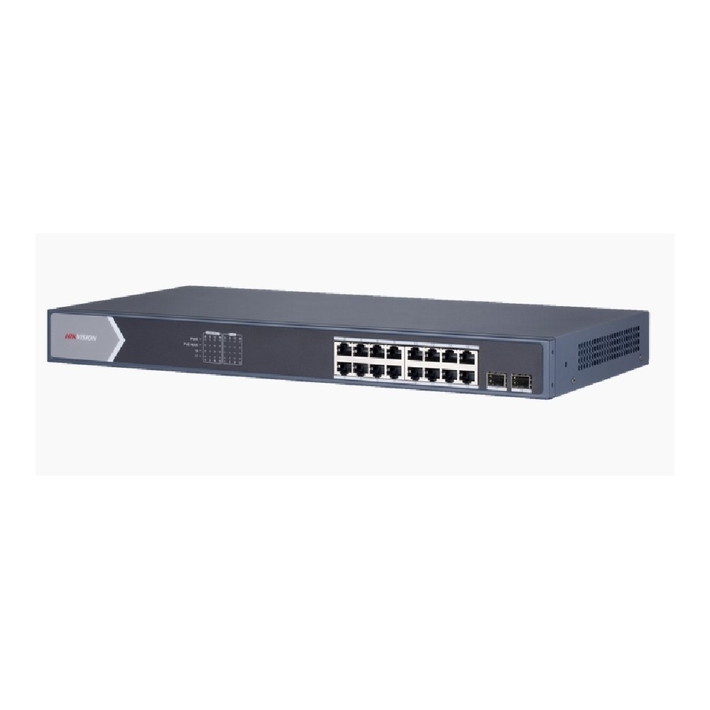 SWITCH GIGABIT POE+ HIKVISION DS-3E1518P-SI ADMINISTRABLE / 16 PUERTOS 10/100/1000 MBPS POE+ / 2 PUE [ DS-3E1518P-SI ][ AC-10721 ]