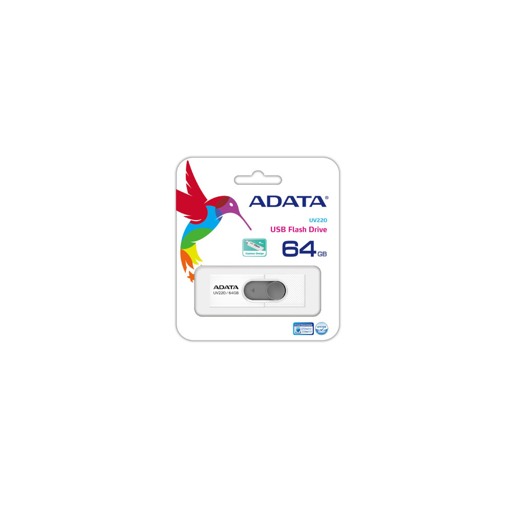 Memoria USB ADATA UV220 64 GB Blanco-Gris 2 0 [ AUV220-64G-RWHGY ]