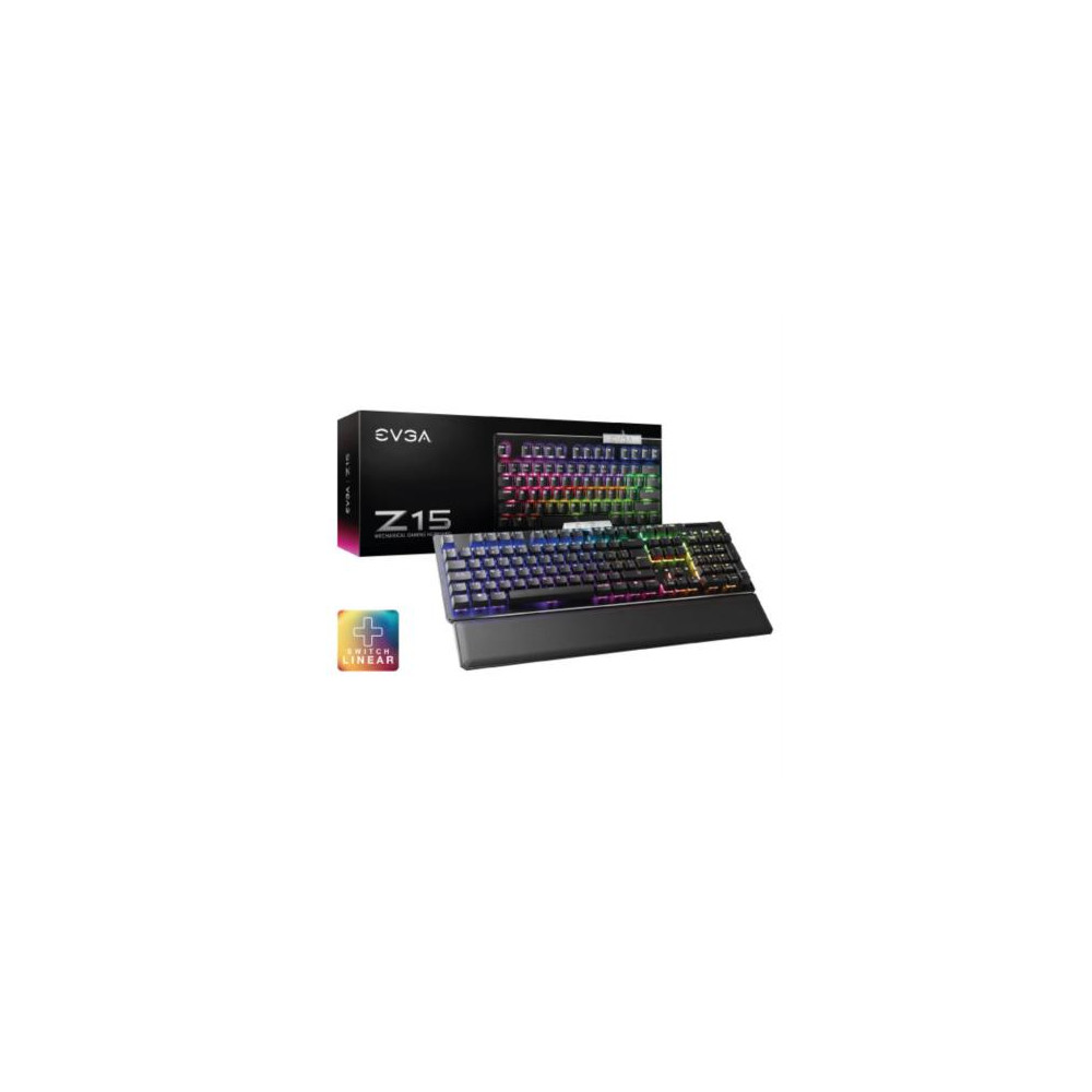 Teclado Gamer EVGA Z15 RGB Multi Mecnico Switch Kailh Speed Bronze Almbrico reposa muecas magntico N [ 821-W1-15SP-K2 ]