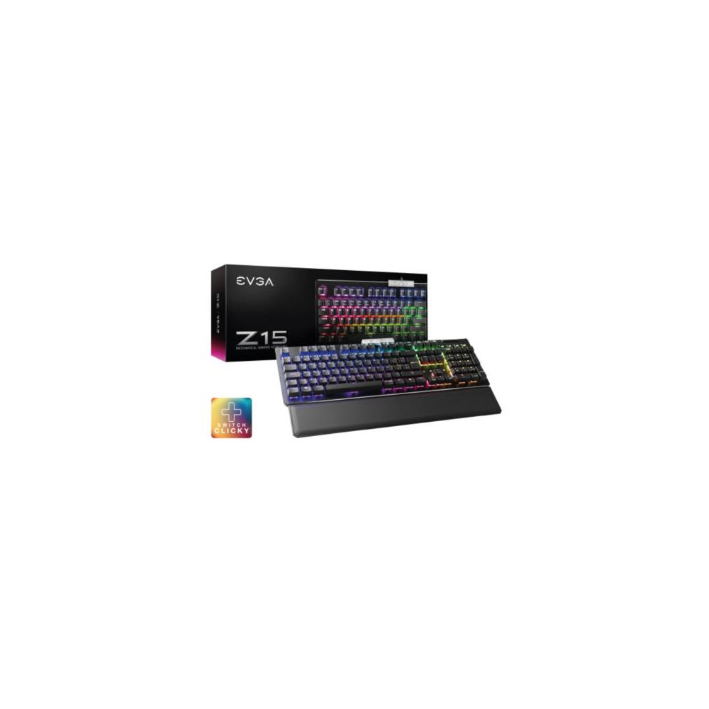 Teclado Gamer EVGA Z15 RGB Multi Mecnico Switch Clicky Speed Bronze Almbrico Reposa Muecas Magntico  [ 822-W1-15SP-K2 ]