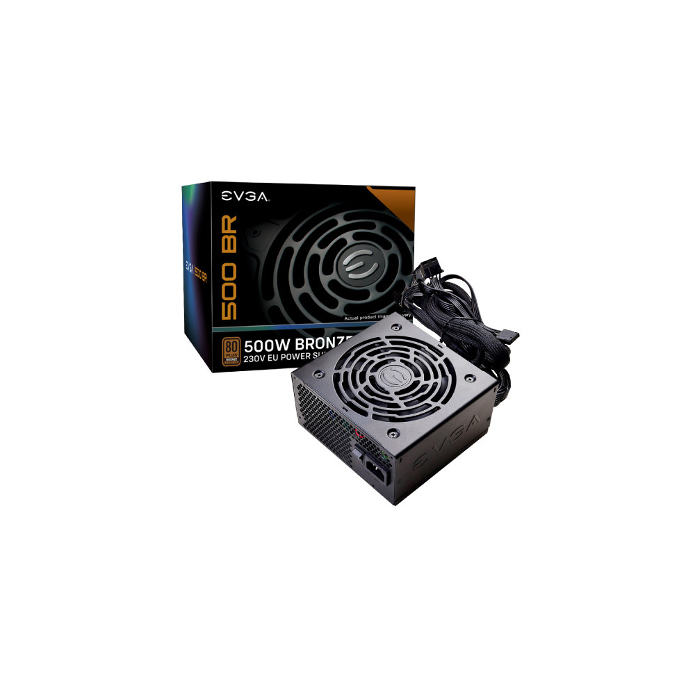 Fuente de Poder EVGA 500 BR 500W 80 Plus Bronze ATX 12V 24 pin Fan 120mm Negro [ 100-BR-0500-K1 ]