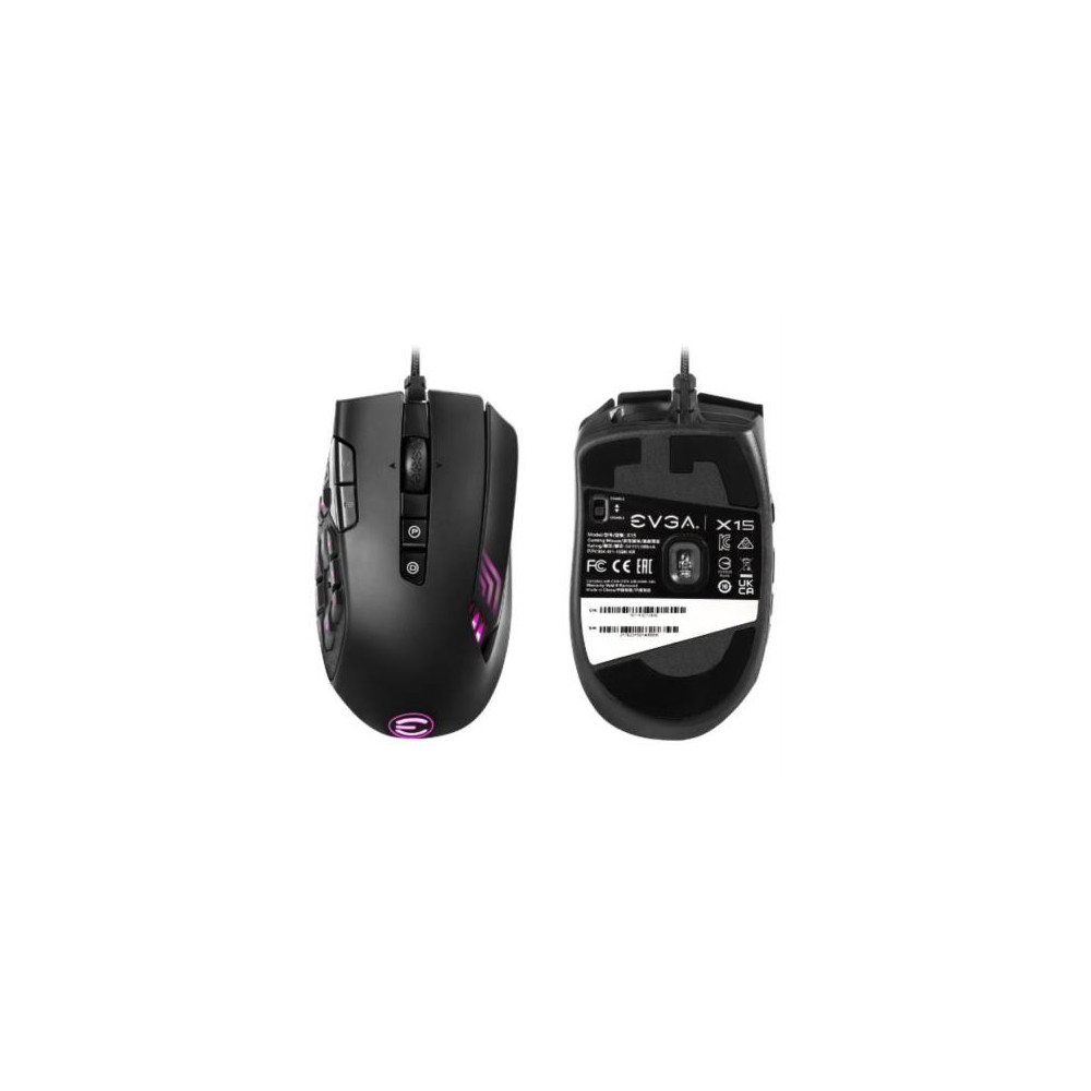 Mouse EVGA X15 MMO RGB Gaming 20 Botones 16000dpi Color Negro [ 904-W1-15BK-KR ]