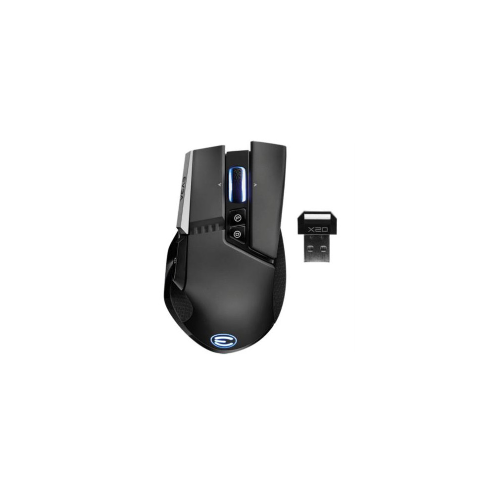 Mouse Gamer Ergonomico EVGA X20 Optico RGB 16000 DPI 10 Botones Inalambrico Bluetooth USB Tipo A Neg [ 903-T1-20BK-K3 ]