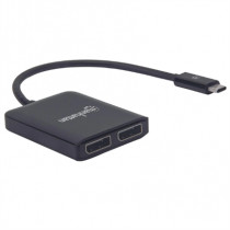 Adaptador Manhattan USB-C a 2 Puertos DisplayPort Hub MST Color Negro [ 152952 ]