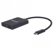 Adaptador Manhattan USB-C a 2 Puertos DisplayPort Hub MST Color Negro [ 152952 ]