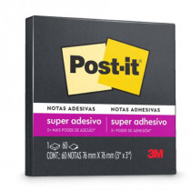 Notas Adhesivas 3M Post it 3X3 C/60 Hojas Color Negro con Super Adhesivo [ HC000677894 ]