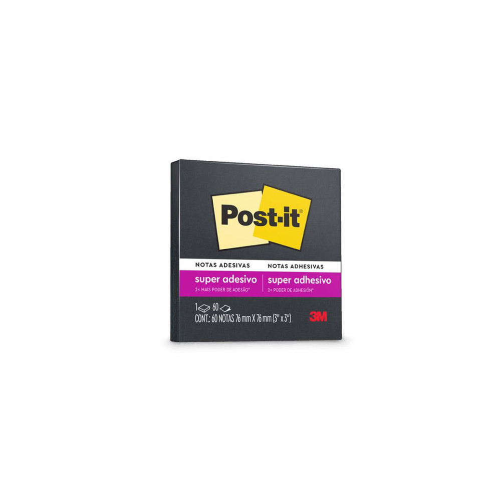 Notas Adhesivas 3M Post it 3X3 C/60 Hojas Color Negro con Super Adhesivo [ HC000677894 ]