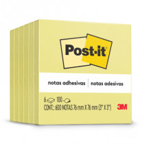 Notas Adhesivas 3M Post it 3x3 con 100 Hojas Paquete C/6 Block Color Amarillo [ MC900173188 ]