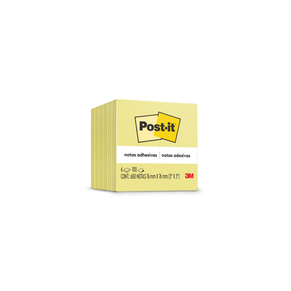 Notas Adhesivas 3M Post it 3x3 con 100 Hojas Paquete C/6 Block Color Amarillo [ MC900173188 ]