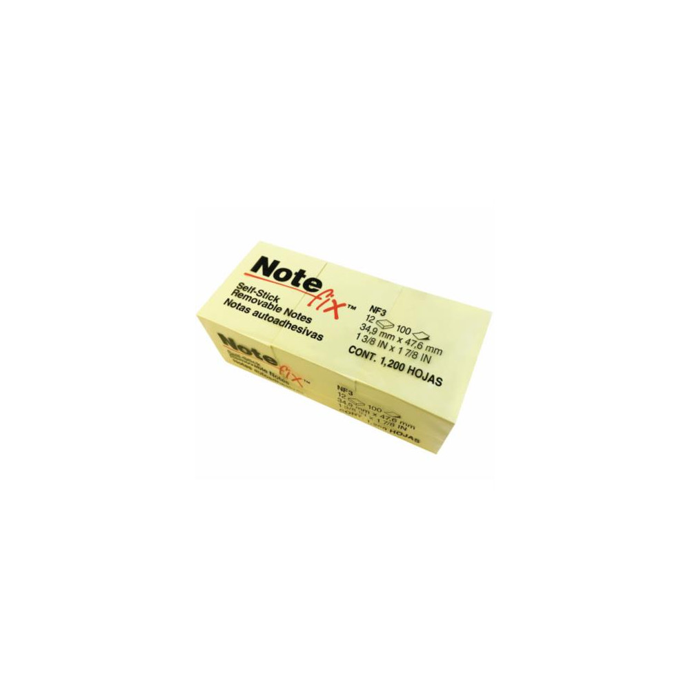 Notas 3M Adhesivas Note fix 3.8x5.1 Color Amarillo 100 Hojas c/12 [ NF3 ]