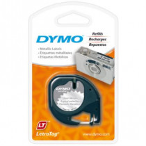 Cinta Etiquetadora Dymo Negro Sobre Gris Metalico 1/2" [ 91338 ]