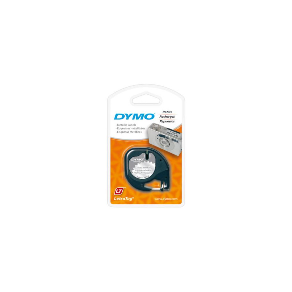 Cinta Etiquetadora Dymo Negro Sobre Gris Metalico 1/2" [ 91338 ]