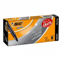 Bolgrafo BIC Cristal Precisin y Suavidad Punto Ultra Fino 0.7mm Color Negro C/12+1 Pzas [ 922429 ]