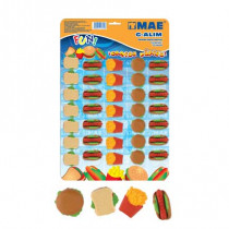 GOMA MAE EN FIGURA DE ALIMENTOS BLISTER 35 PIEZAS [ G-ALIM ]