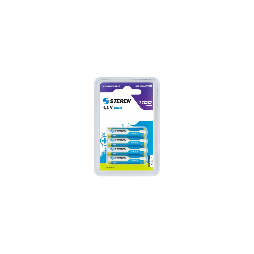 Pilas Steren Recargables Alta Capacidad Tipo AAA NiMH 1100 mAh C/4 Pzas [ BAT-NM-AAA1100 ]