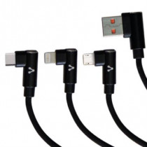 Cable Vorago CAB-308 3 en 1 Micro USB/8 Pines/USB-C 2.4A Color Negro [ CAB-308 ]