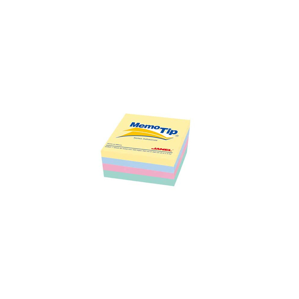 NOTAS ADHESIVAS JANEL MEMO TIP MINI CUBO PASTEL 2X2 C/400 [ 6590202296 ]